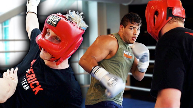 Logan Paul wrestling and getting knocked out by UFC middleweight Paulo Costa